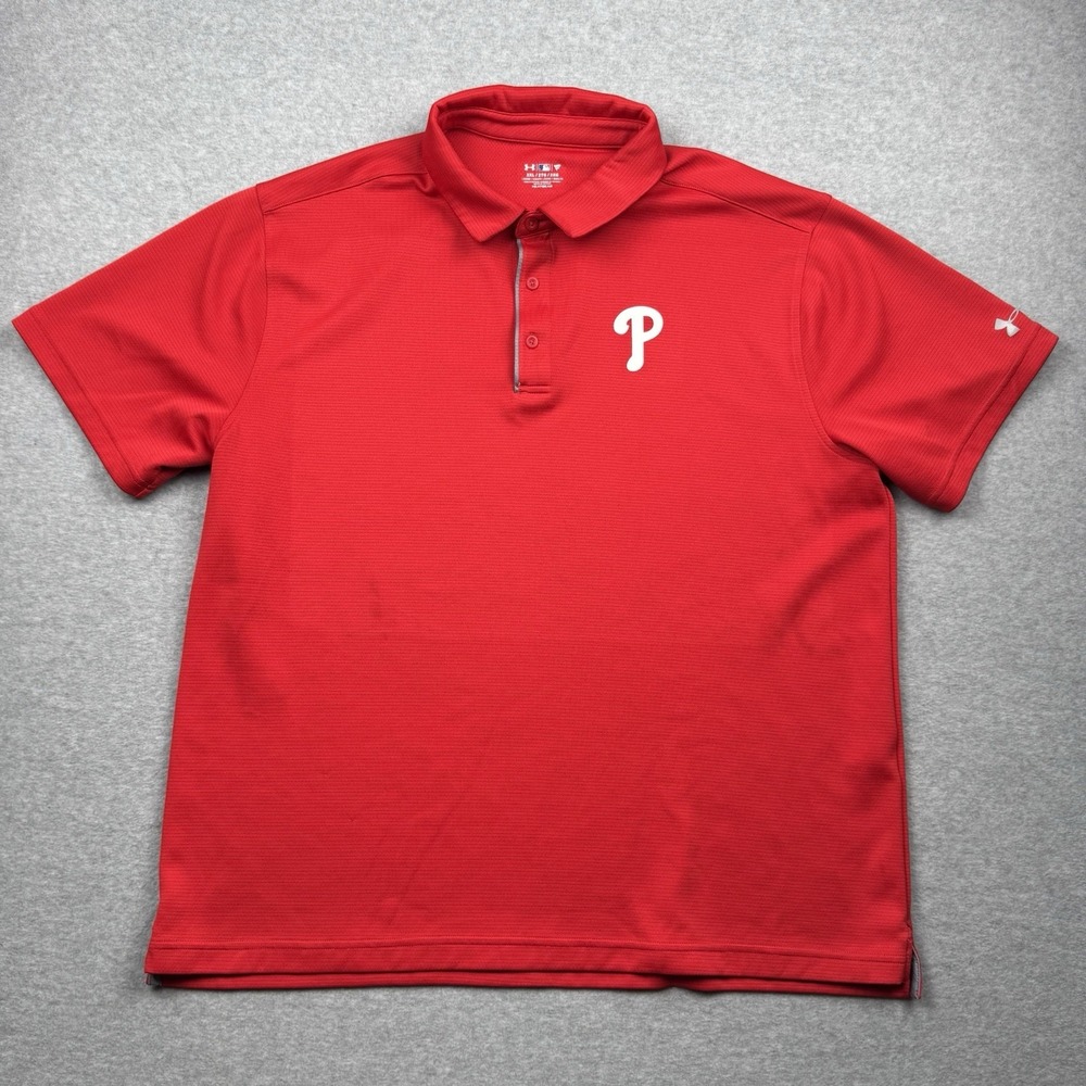 Under Armour Philadelphia Phillies Polo Shirt Mens XXL Red MLB Baseball HeatGear